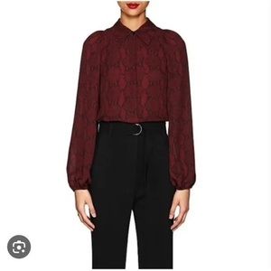 A.L.C. Lori Red 100% Silk Long Sleeve Snake Print Blouse Size 2